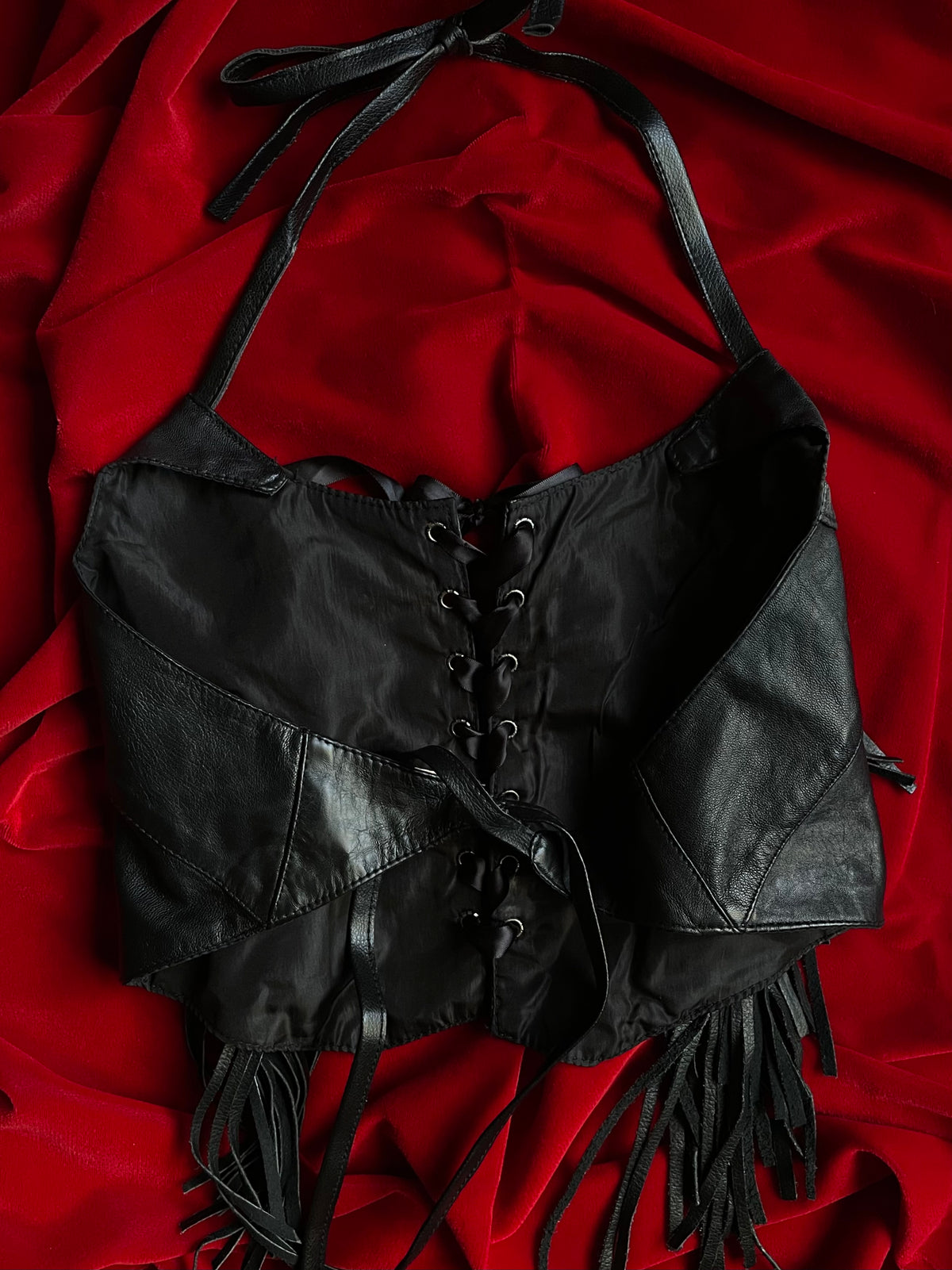VINTAGE GENUINE LEATHER FRINGE HALTER
