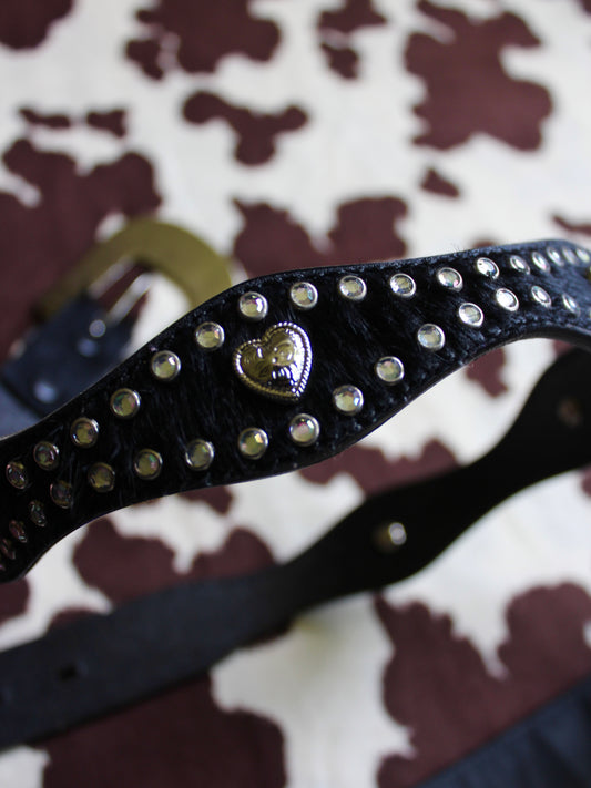 RHINESTONE STUDDED BELT WITH HEART DETAIL