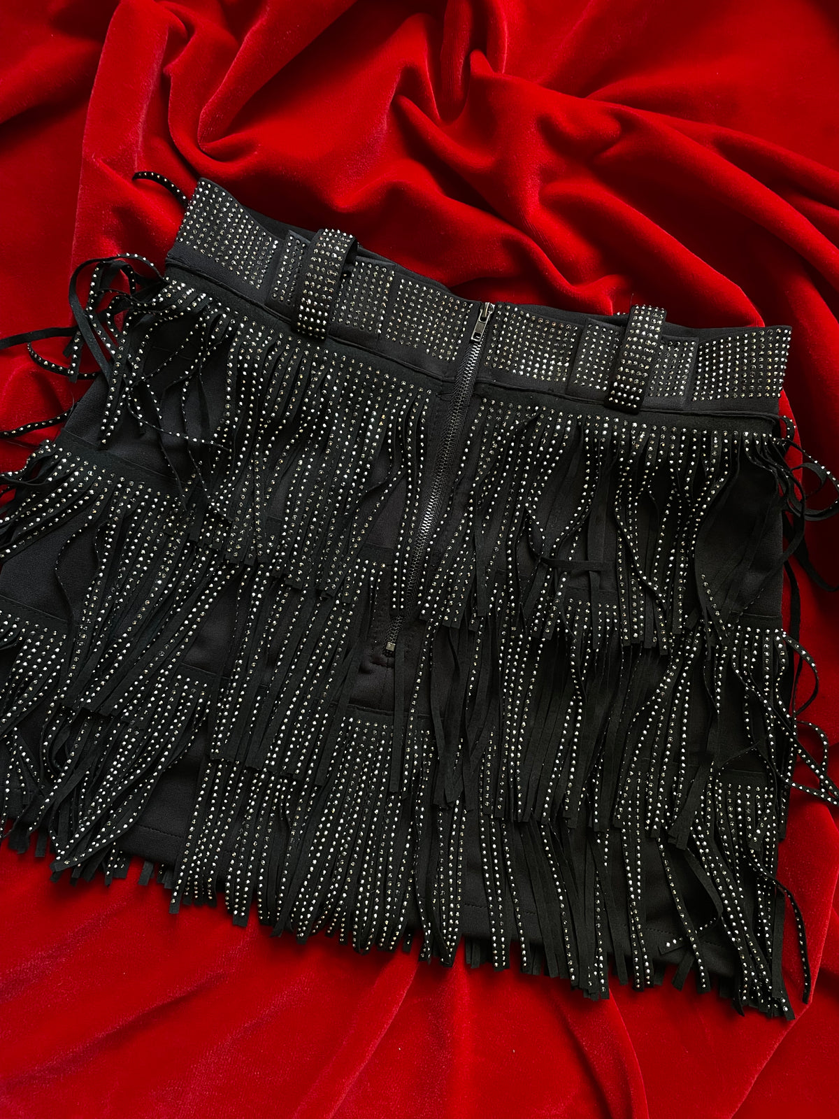 RHINESTONE FRINGE SKIRT