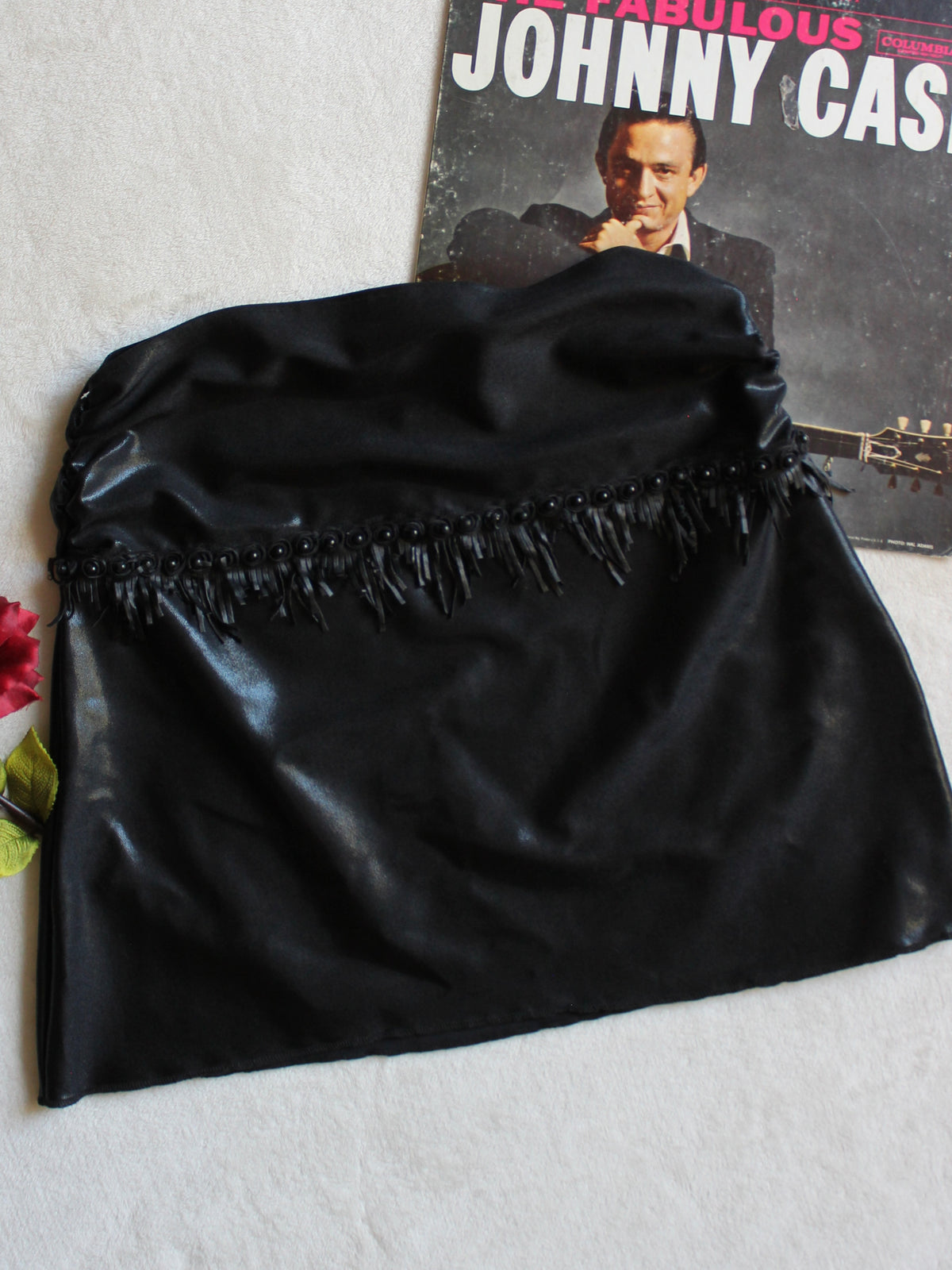 BLACK FRINGE MINI SKIRT