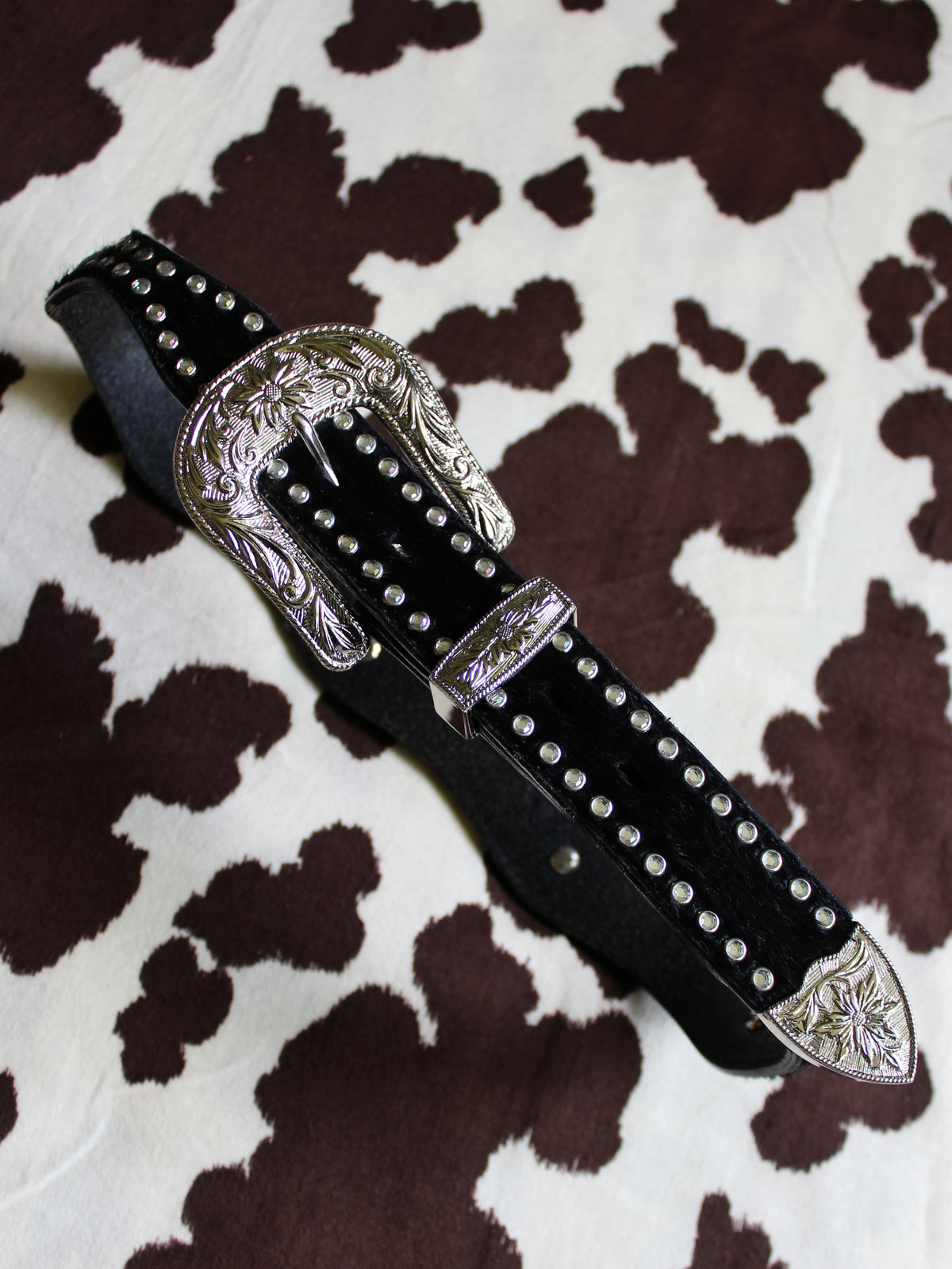 RHINESTONE STUDDED BELT WITH HEART DETAIL