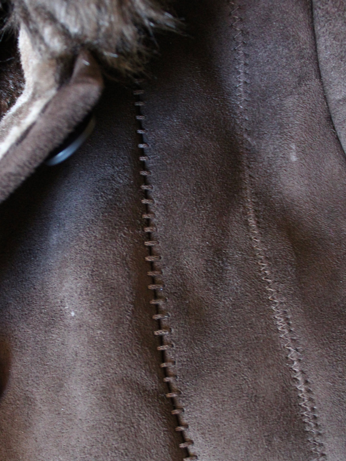 VINTAGE BROWN FUR-TRIM TEDDY COAT