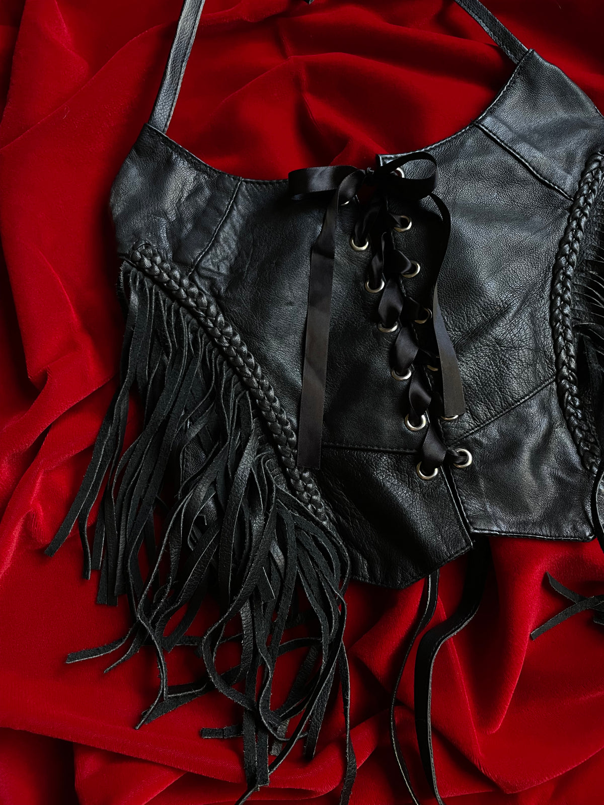 VINTAGE GENUINE LEATHER FRINGE HALTER