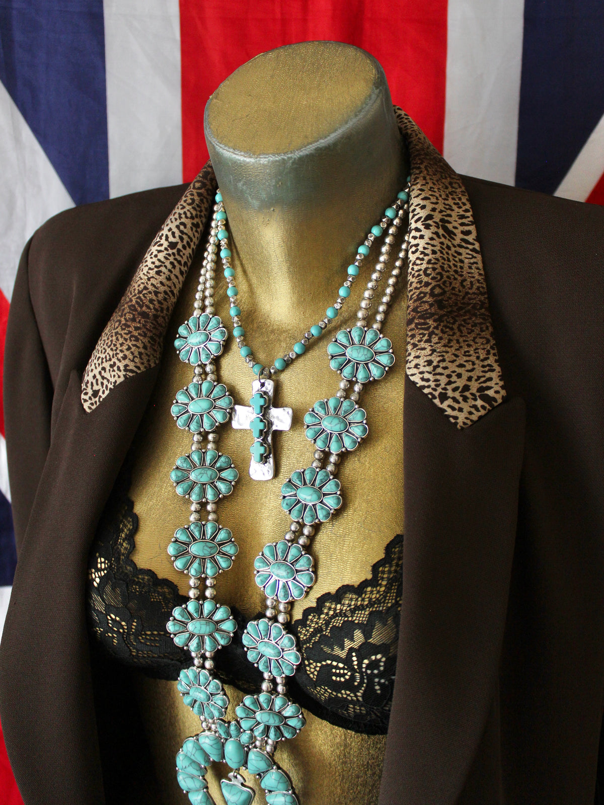 VINTAGE LONG LINE BLAZER JACKET W/ ANIMAL PRINT