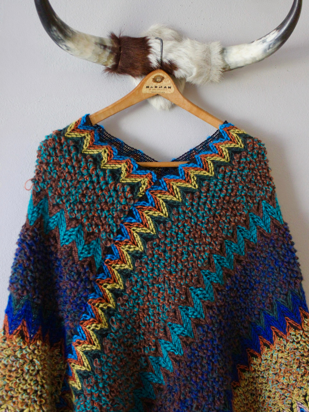 MULTI-COLORED KNIT PONCHO