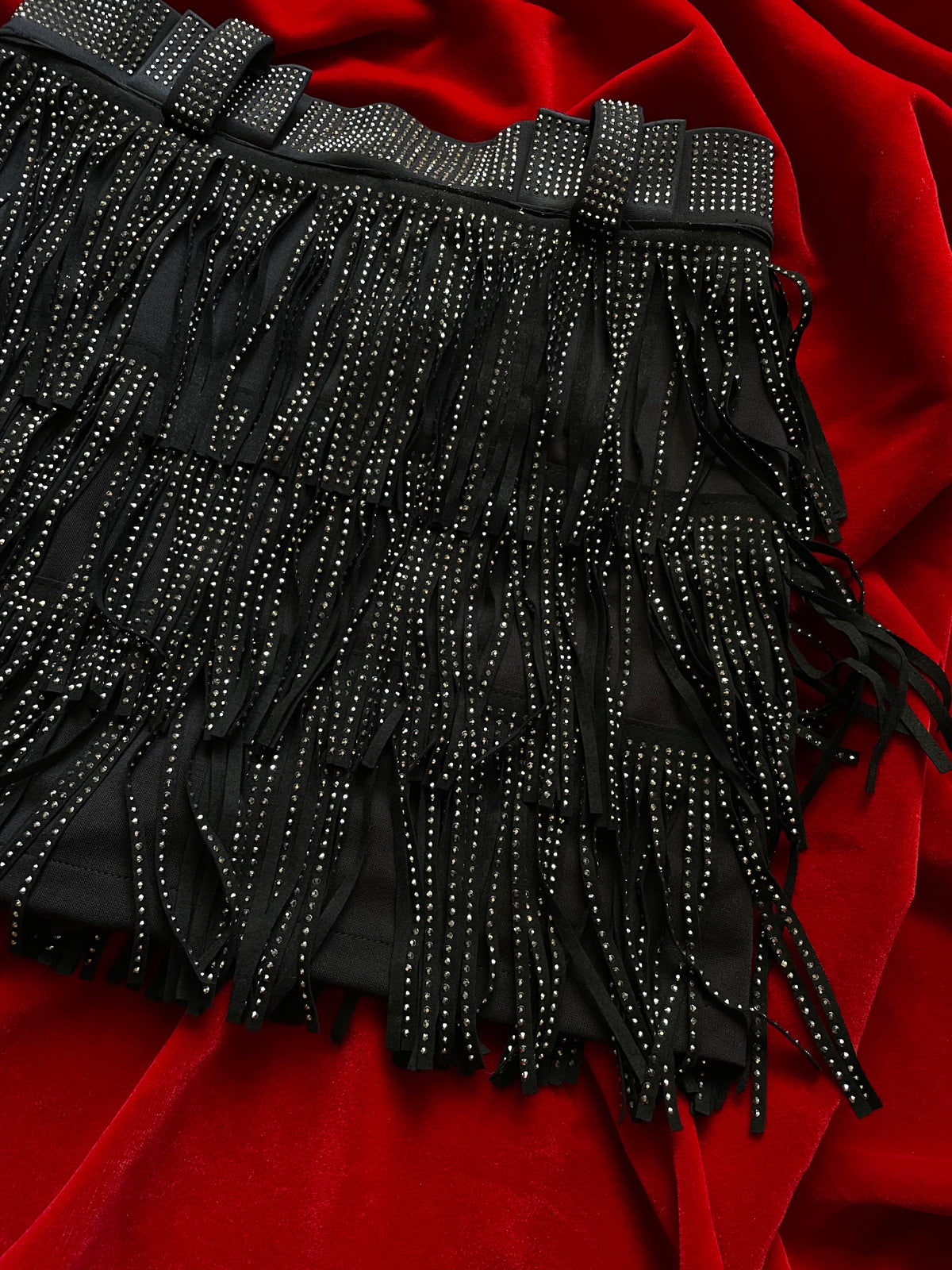 RHINESTONE FRINGE SKIRT