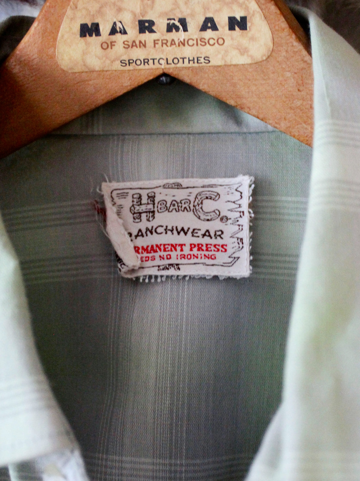 VINTAGE H BAR C GREEN PLAID PEARL SNAP BUTTON-UP