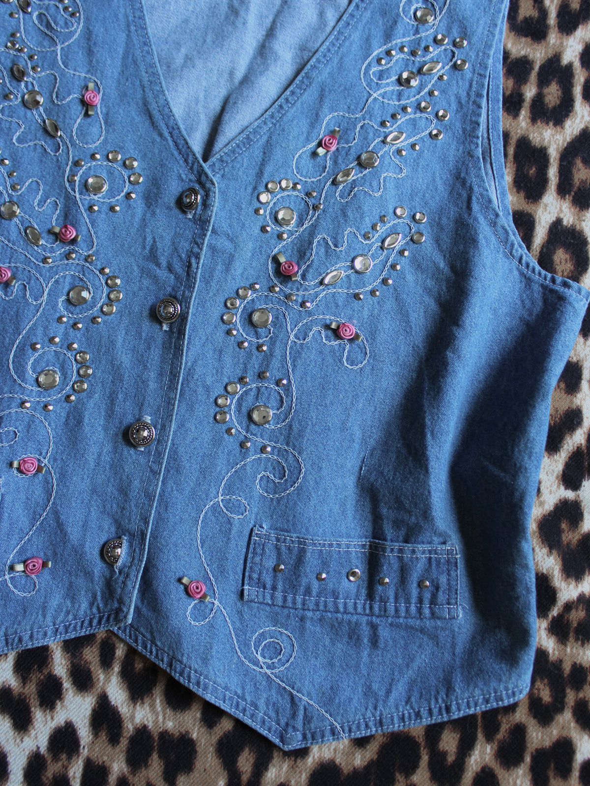 VINTAGE RHINESTONE DENIM VEST