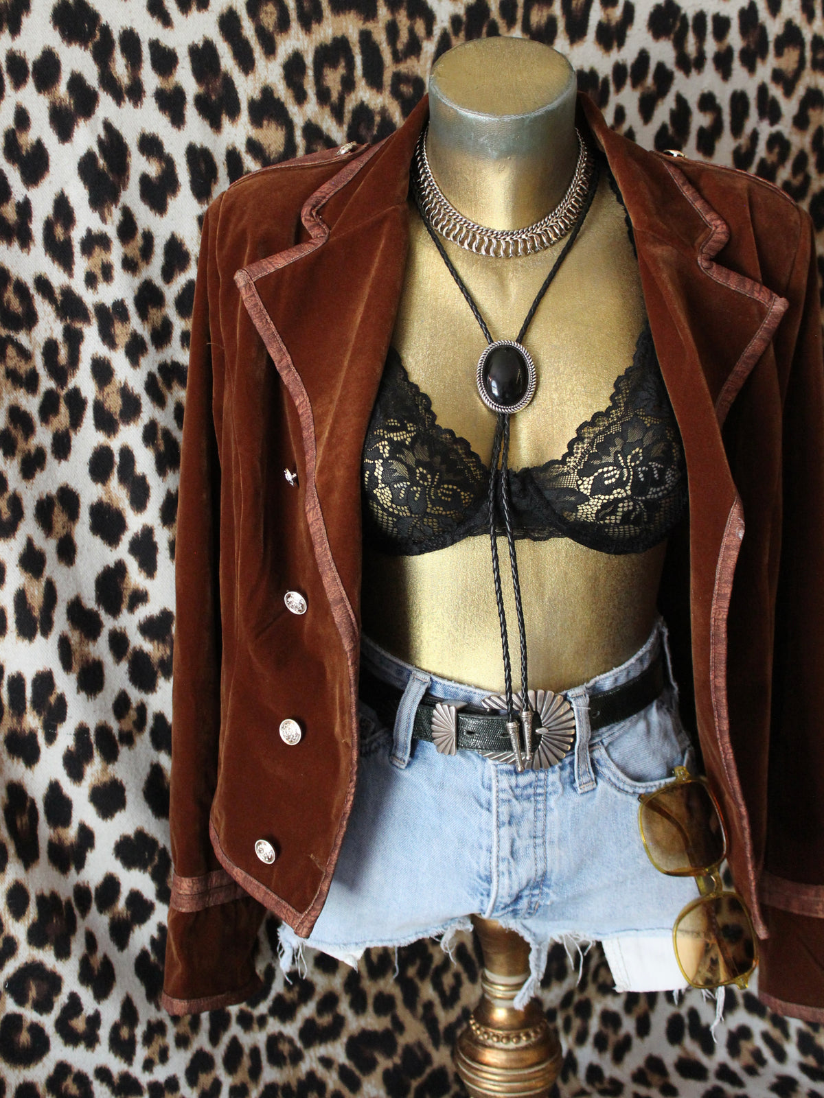 RUST VELOUR MILITARY STYLE JACKET