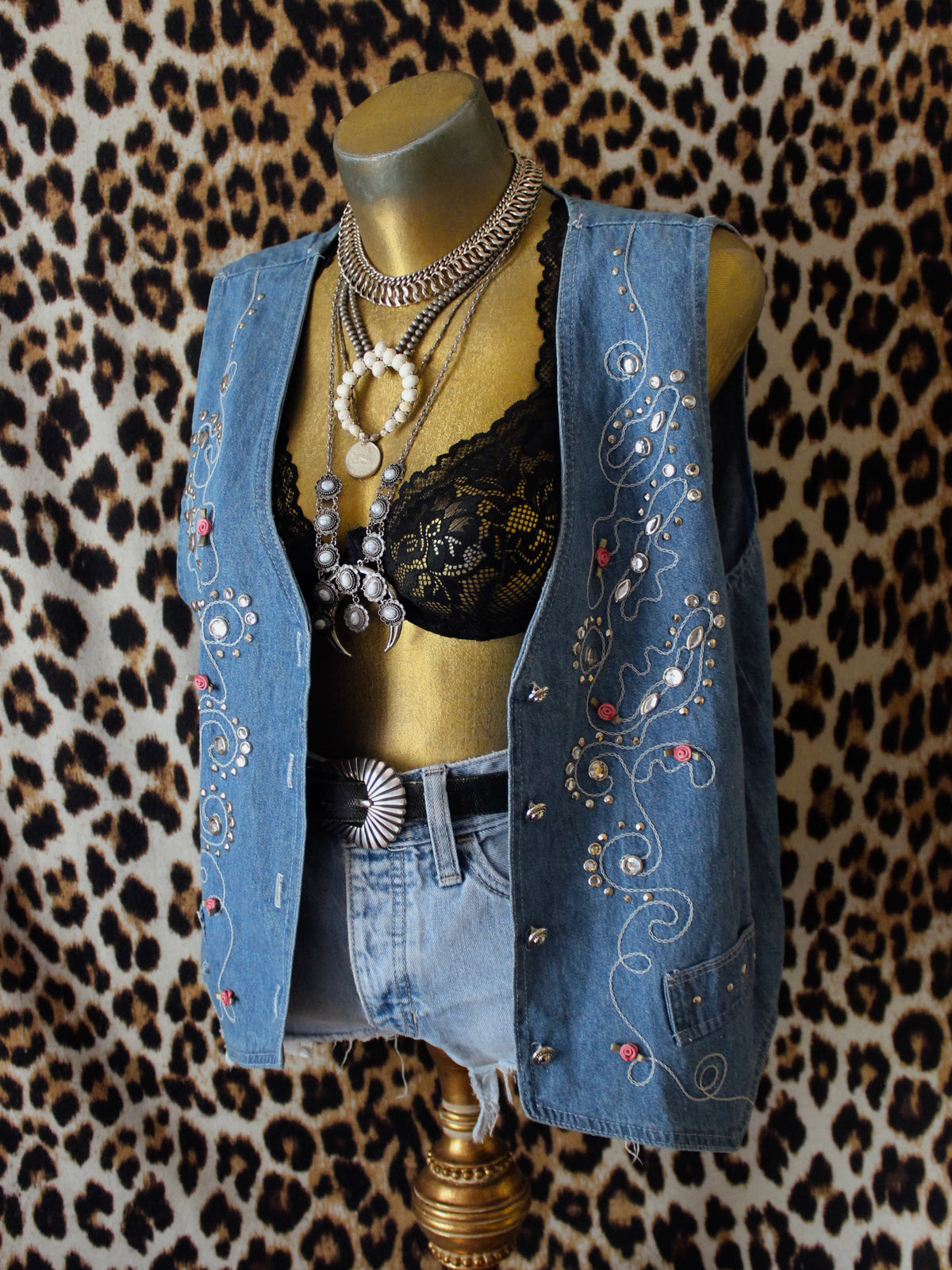 VINTAGE RHINESTONE DENIM VEST