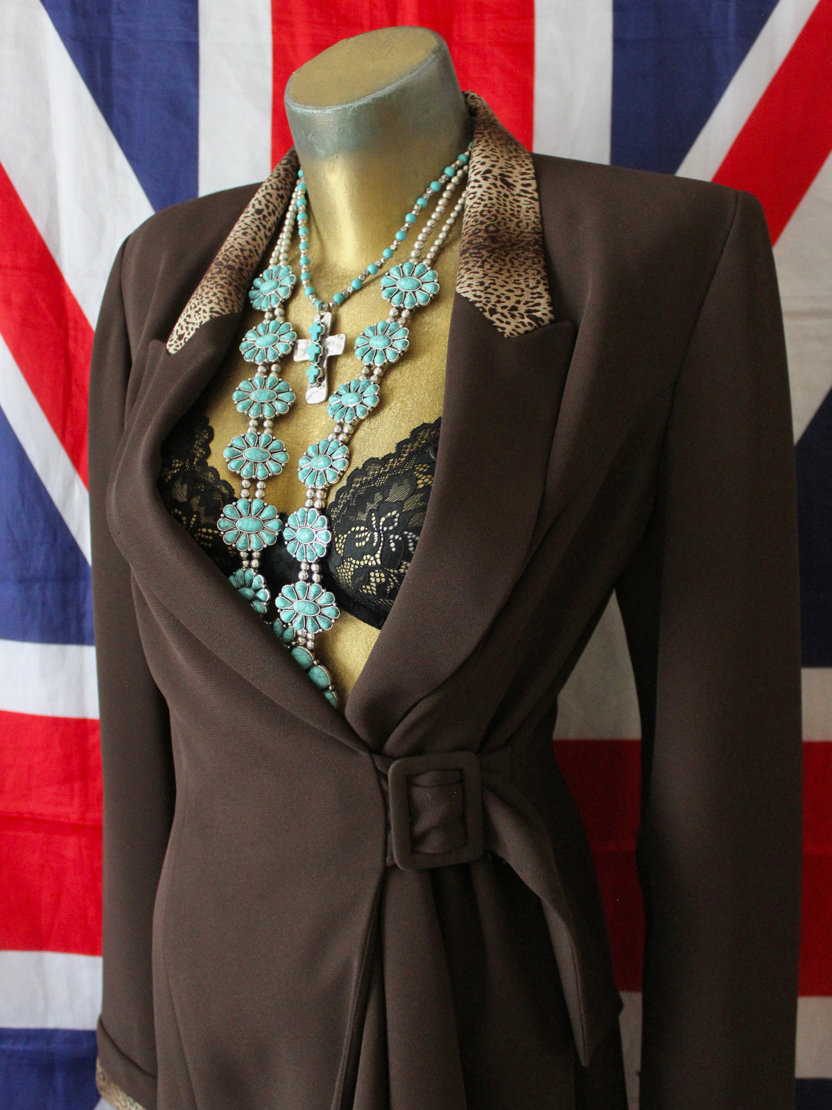 VINTAGE LONG LINE BLAZER JACKET W/ ANIMAL PRINT