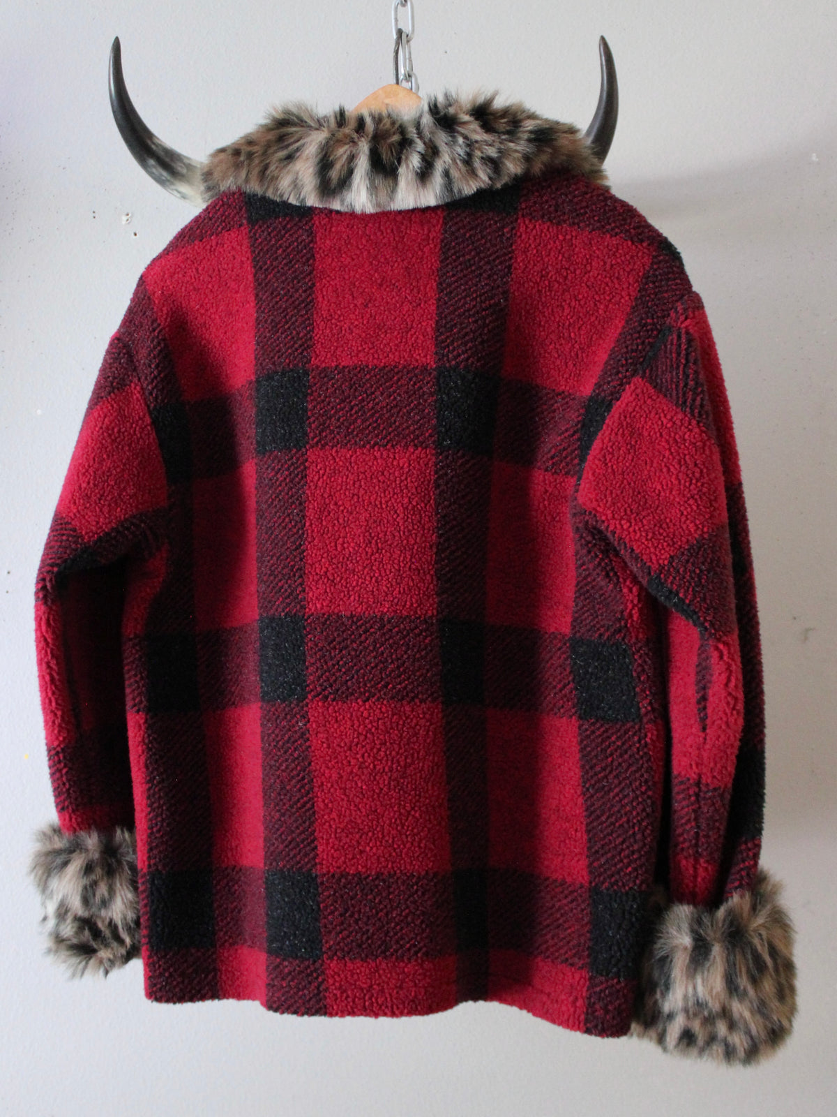 VINTAGE FLANNEL ZIP UP WITH LEOPARD TRIM