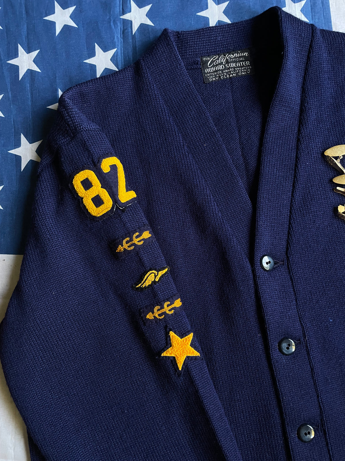 VINTAGE NAVY/YELLOW VARSITY CARDIGAN