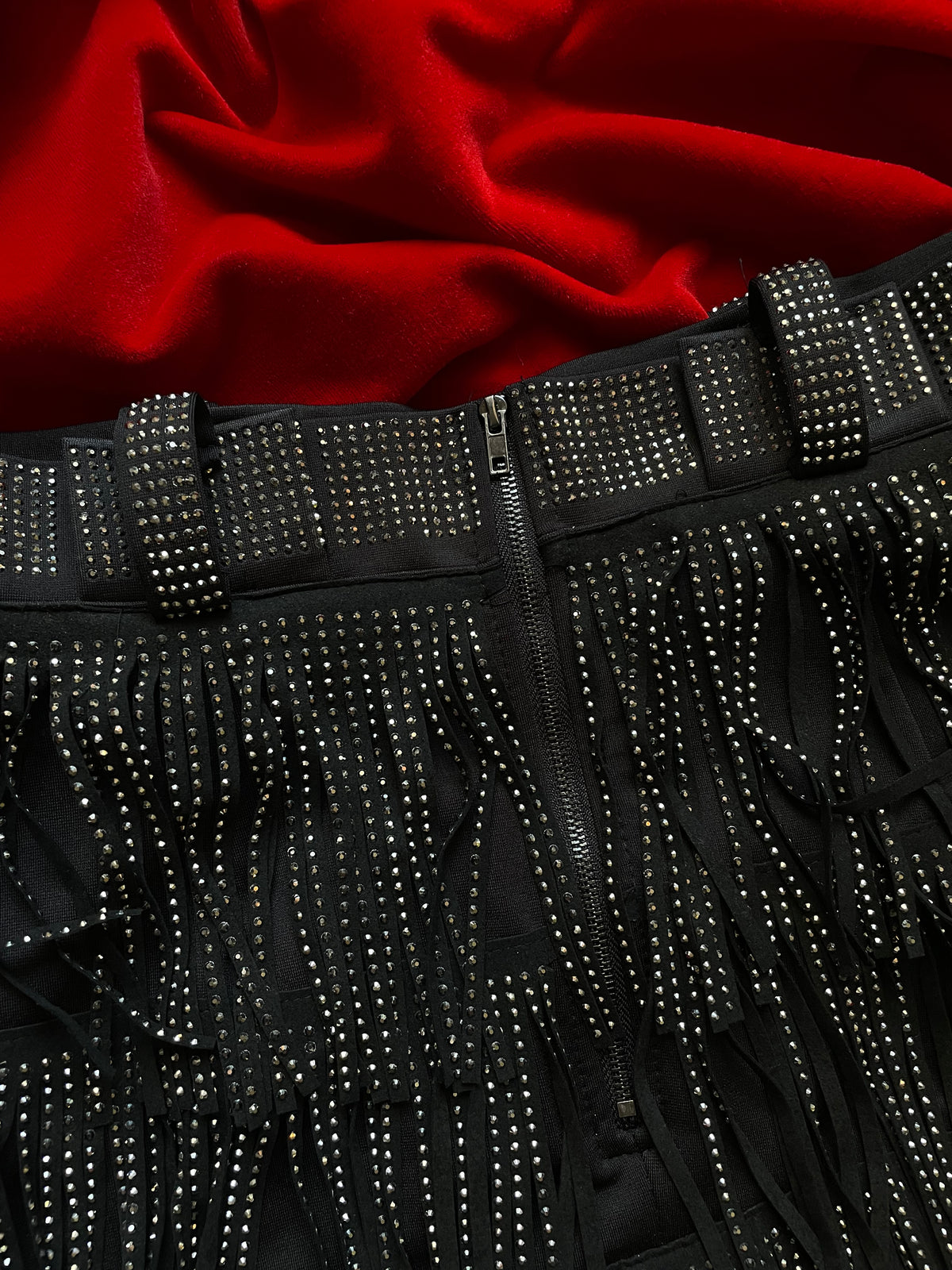RHINESTONE FRINGE SKIRT
