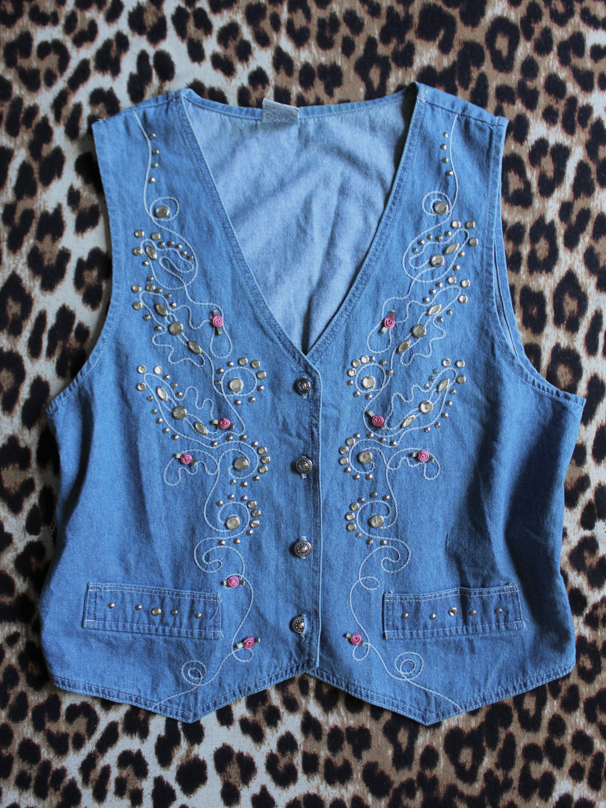 VINTAGE RHINESTONE DENIM VEST