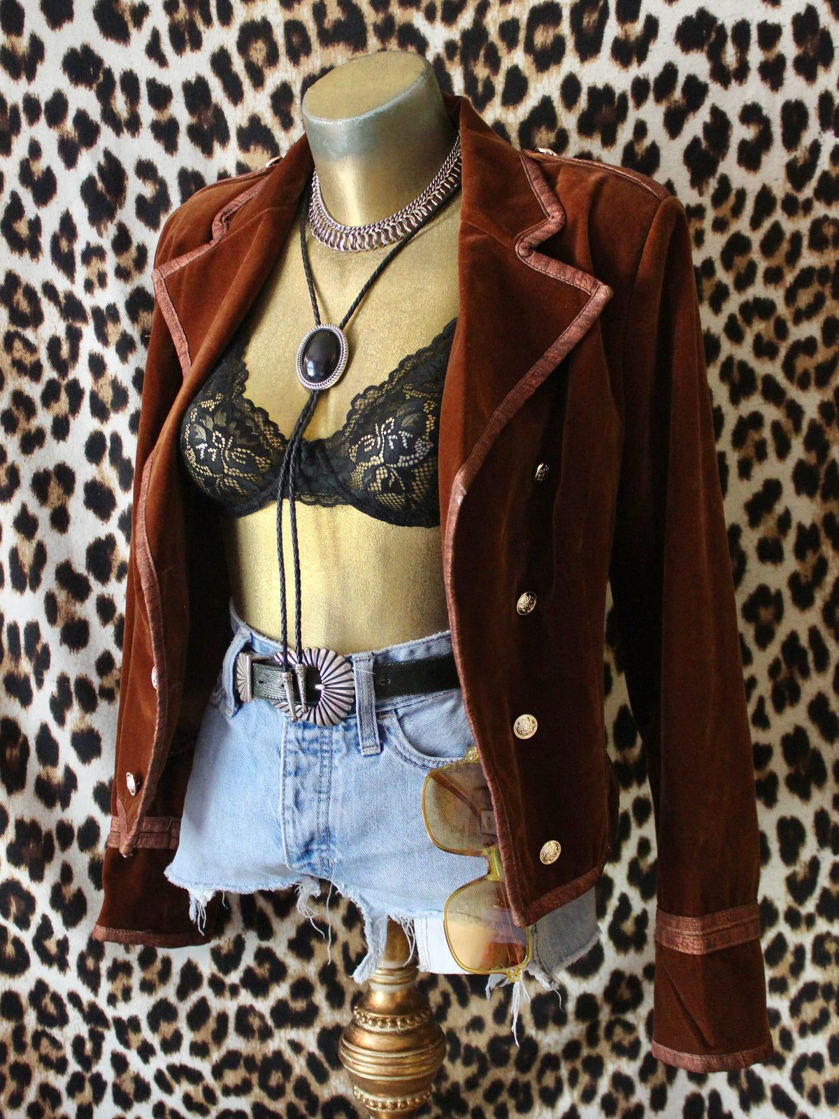 RUST VELOUR MILITARY STYLE JACKET
