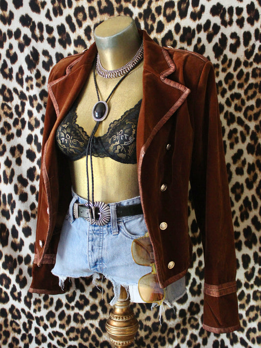 RUST VELOUR MILITARY STYLE JACKET