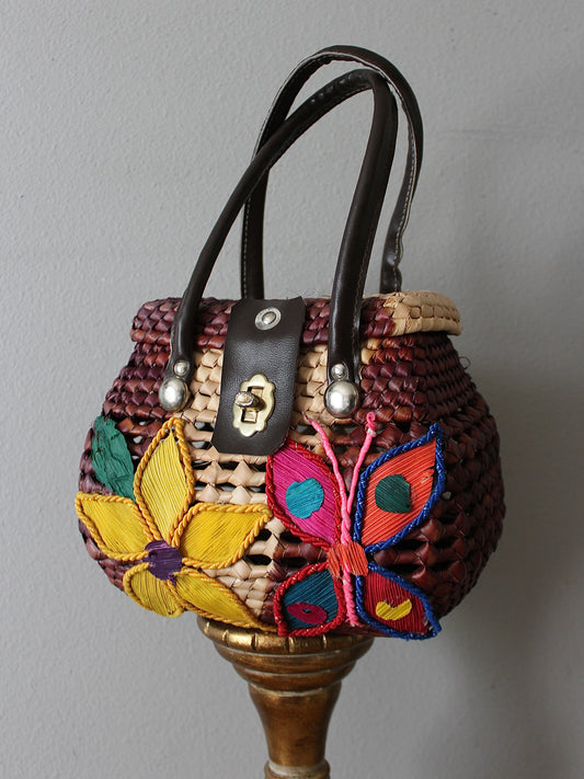 COLORFUL PALM LEAF BASKET BAG