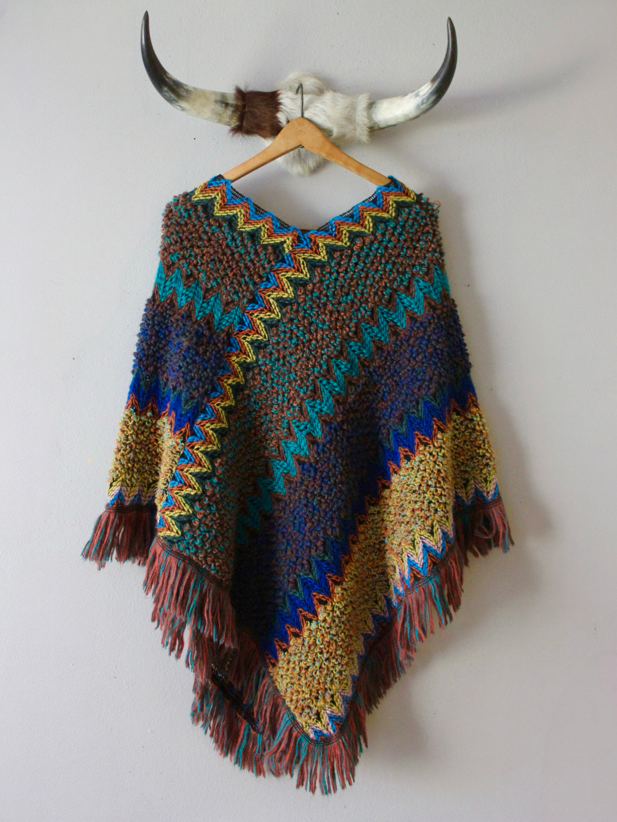 MULTI-COLORED KNIT PONCHO
