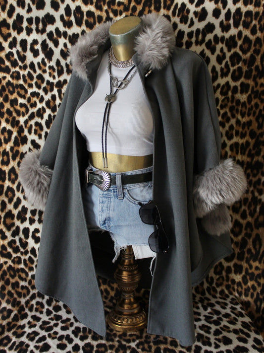 FAUX FUR TRIM SHAWL