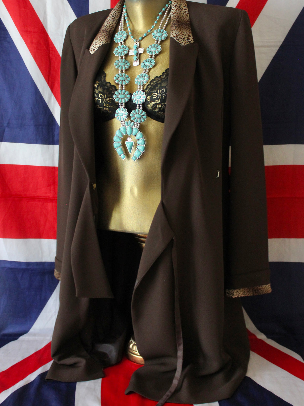 VINTAGE LONG LINE BLAZER JACKET W/ ANIMAL PRINT