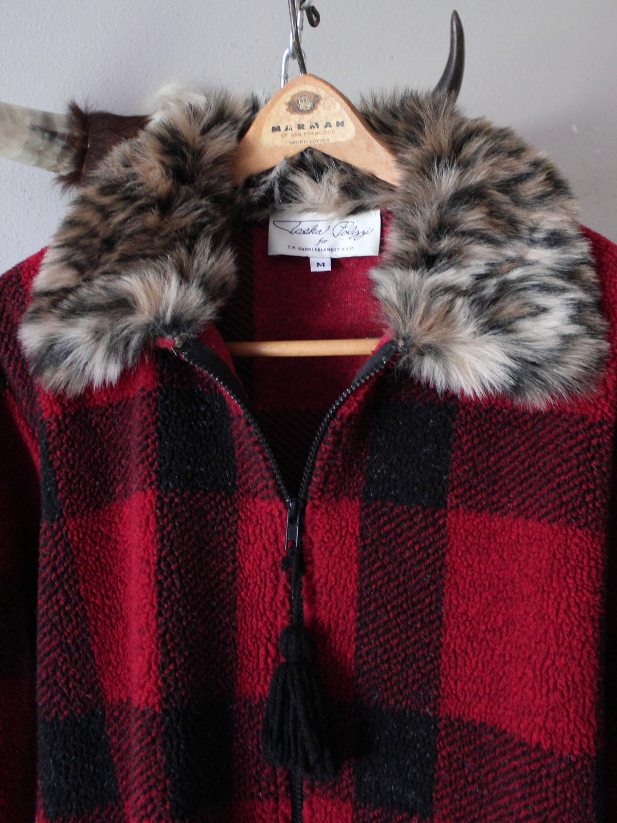 VINTAGE FLANNEL ZIP UP WITH LEOPARD TRIM