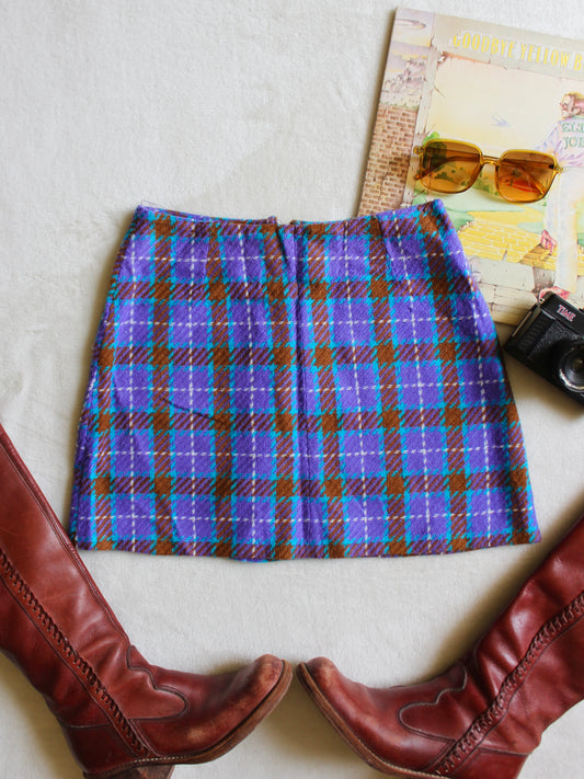 VINTAGE 1970s MINI SKIRT — PURPLE & BROWN COLORWAY