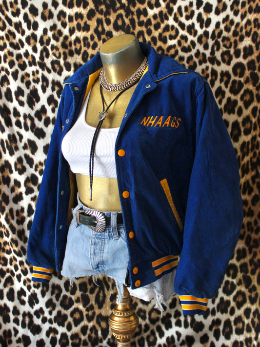VINTAGE 70S NEW HAMPSHIRE GYMNASTICS CORDUROY BOMBER JACKET