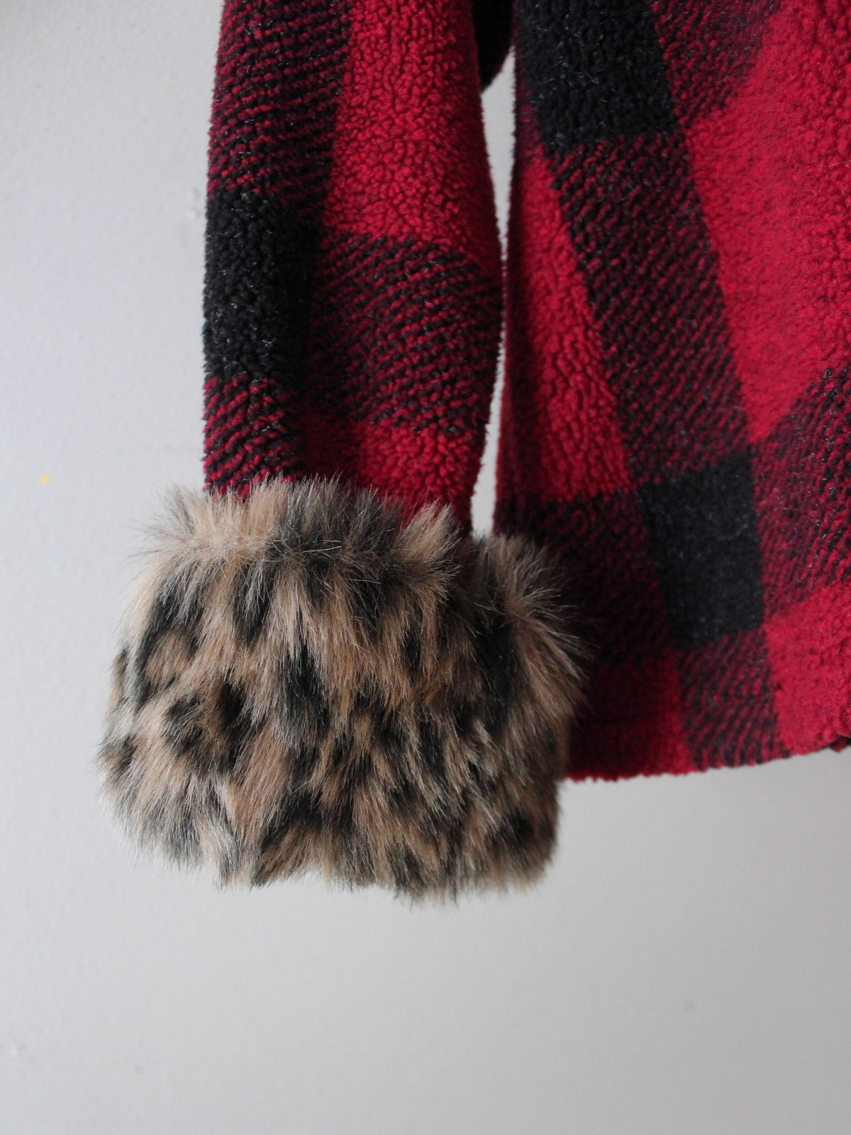VINTAGE FLANNEL ZIP UP WITH LEOPARD TRIM