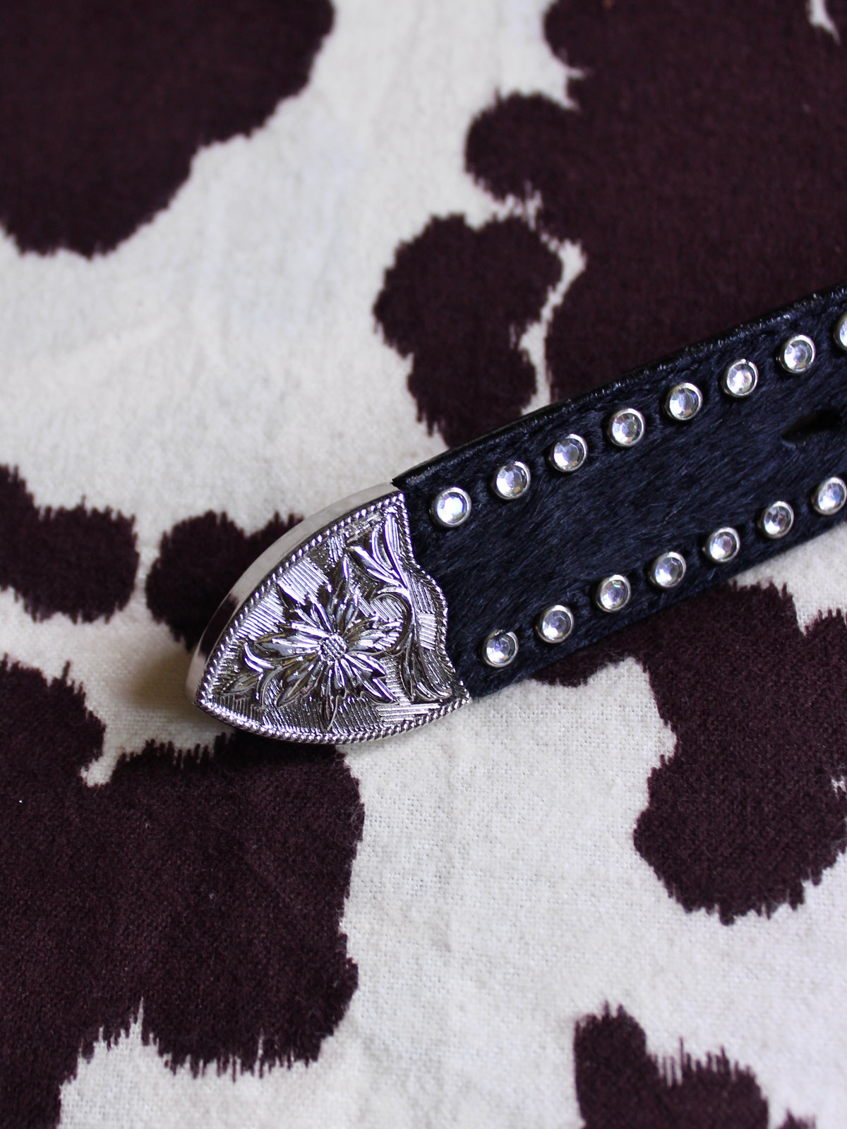 RHINESTONE STUDDED BELT WITH HEART DETAIL