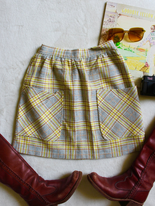 VINTAGE 1970s MINI SKIRT — YELLOW & GRAY COLORWAY