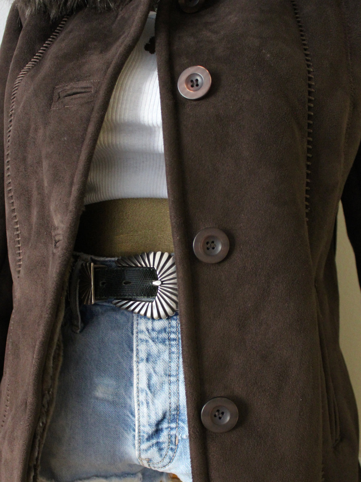 VINTAGE BROWN FUR-TRIM TEDDY COAT