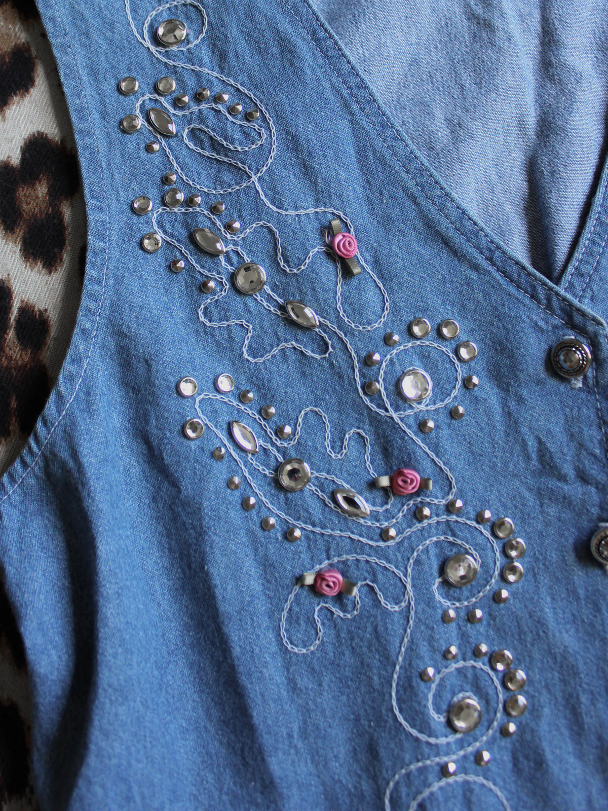 VINTAGE RHINESTONE DENIM VEST