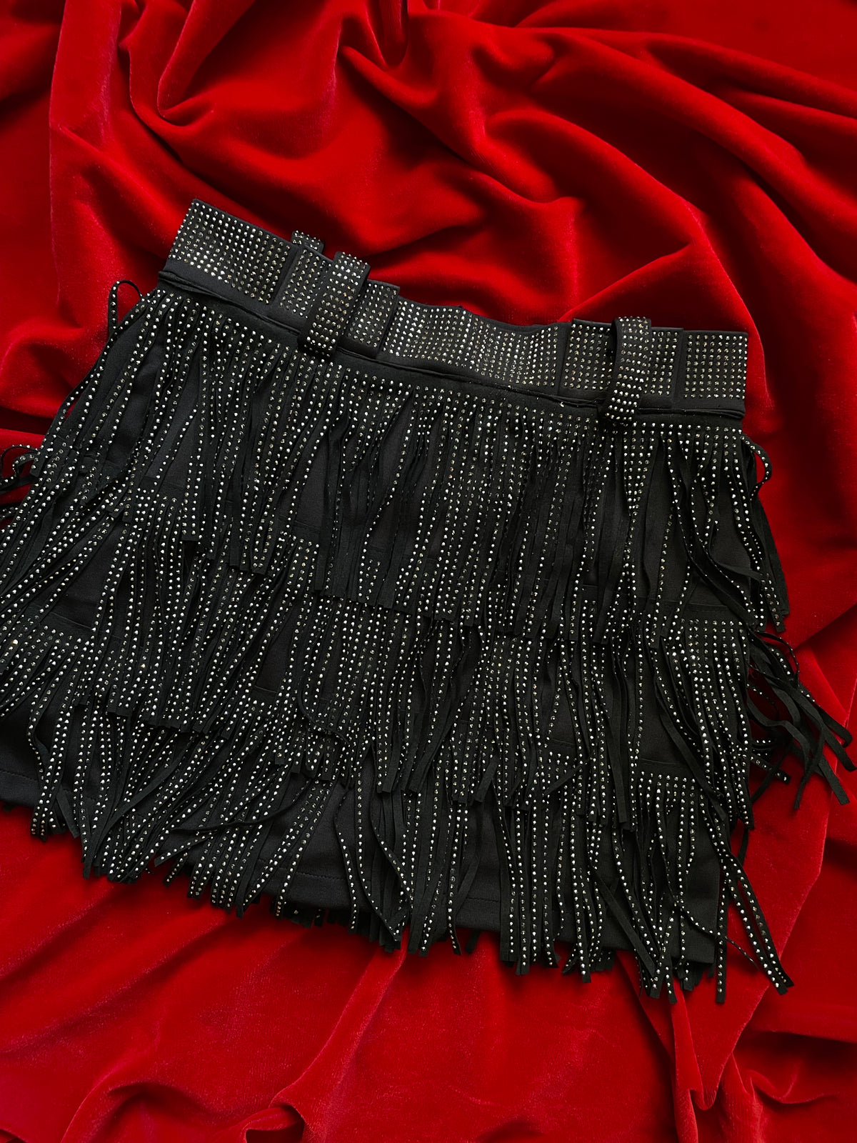 RHINESTONE FRINGE SKIRT