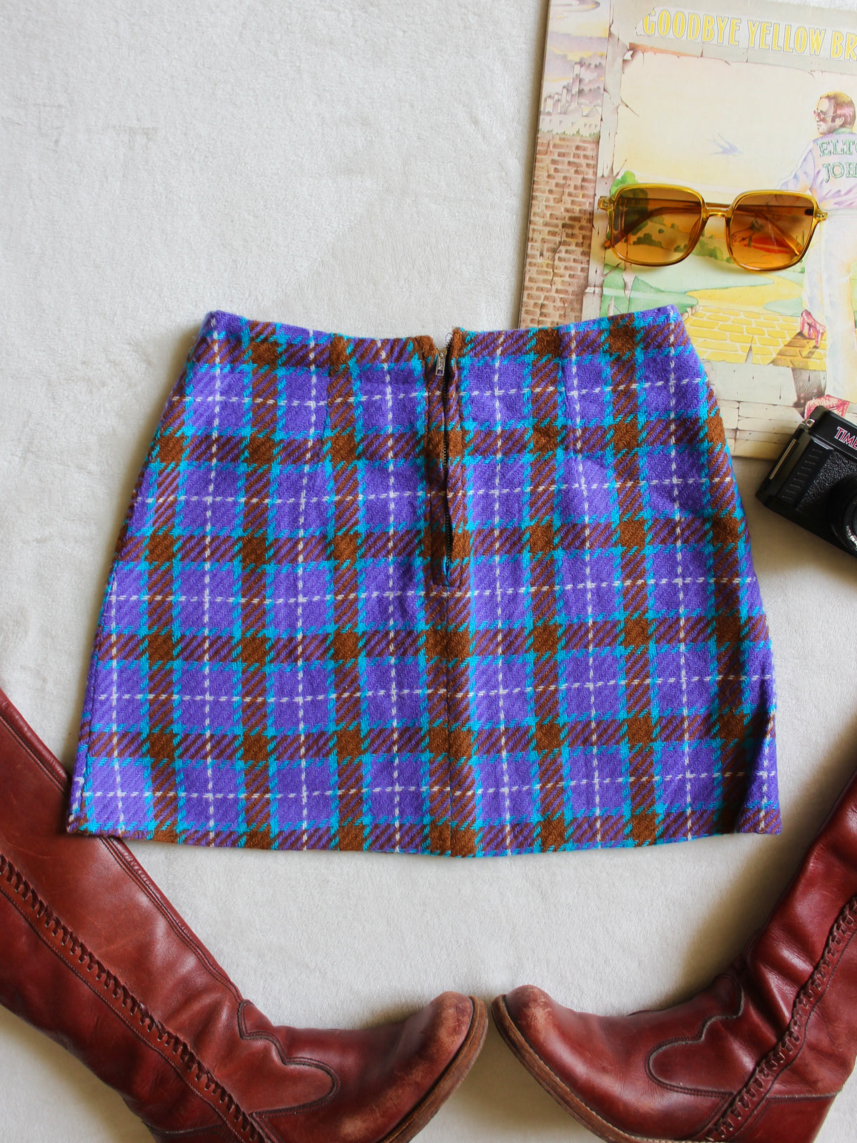 VINTAGE 1970s MINI SKIRT — PURPLE & BROWN COLORWAY