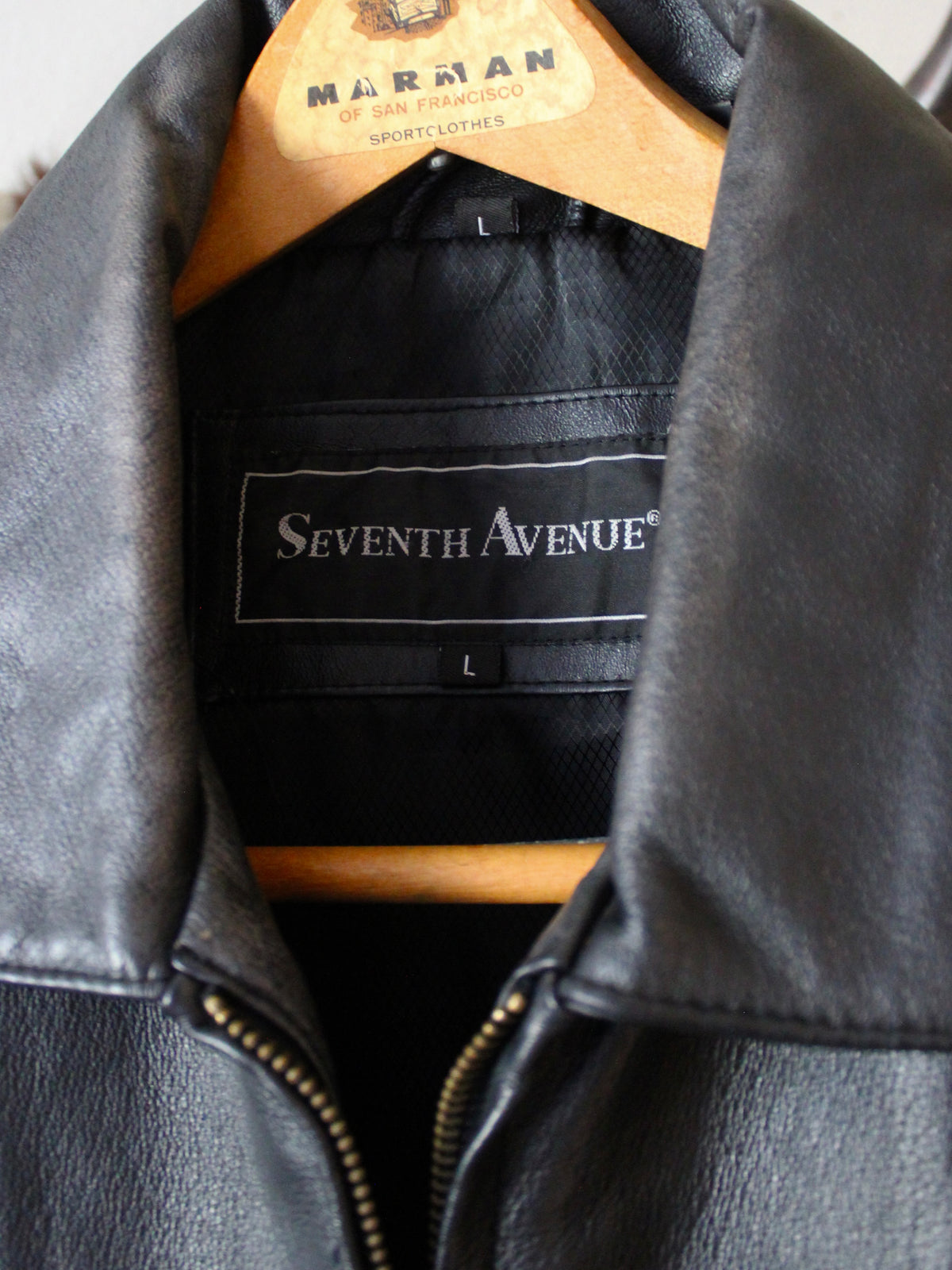 VINTAGE BLACK LEATHER JACKET W/ RED TRIM