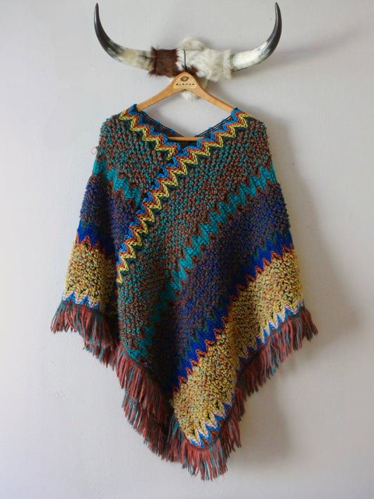 MULTI-COLORED KNIT PONCHO