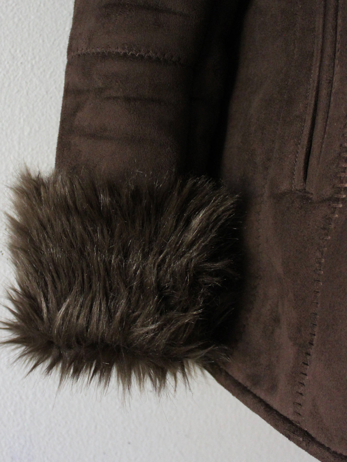 VINTAGE BROWN FUR-TRIM TEDDY COAT