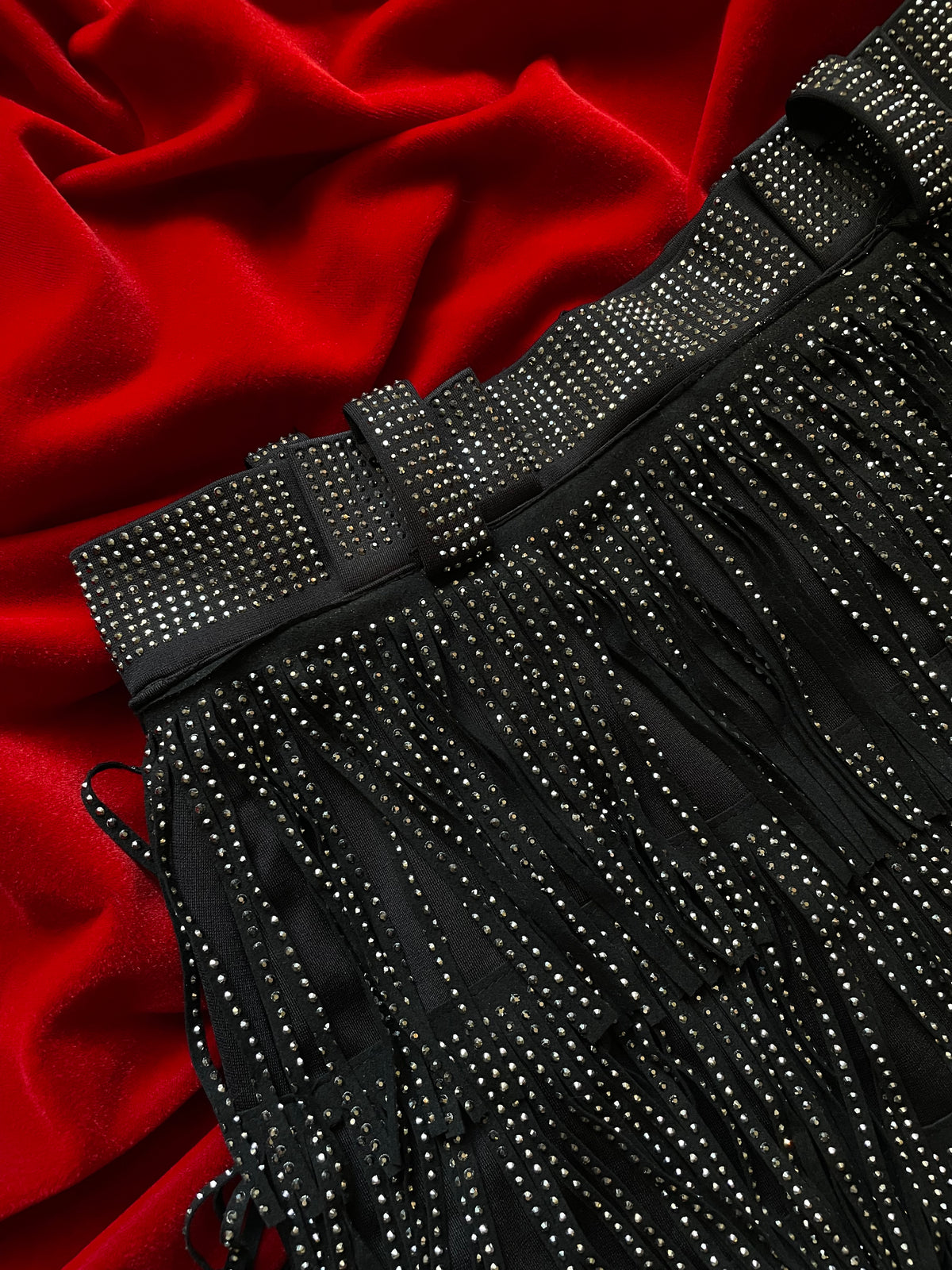 RHINESTONE FRINGE SKIRT