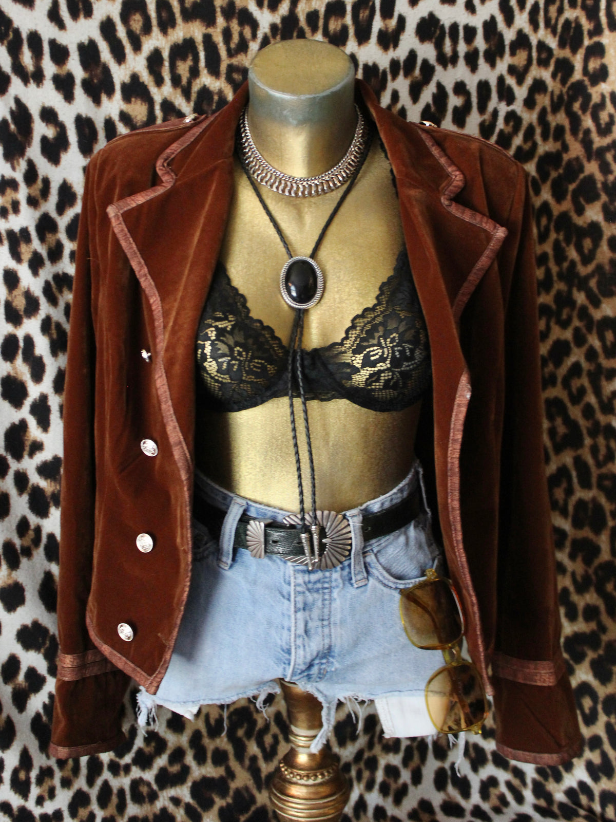 RUST VELOUR MILITARY STYLE JACKET