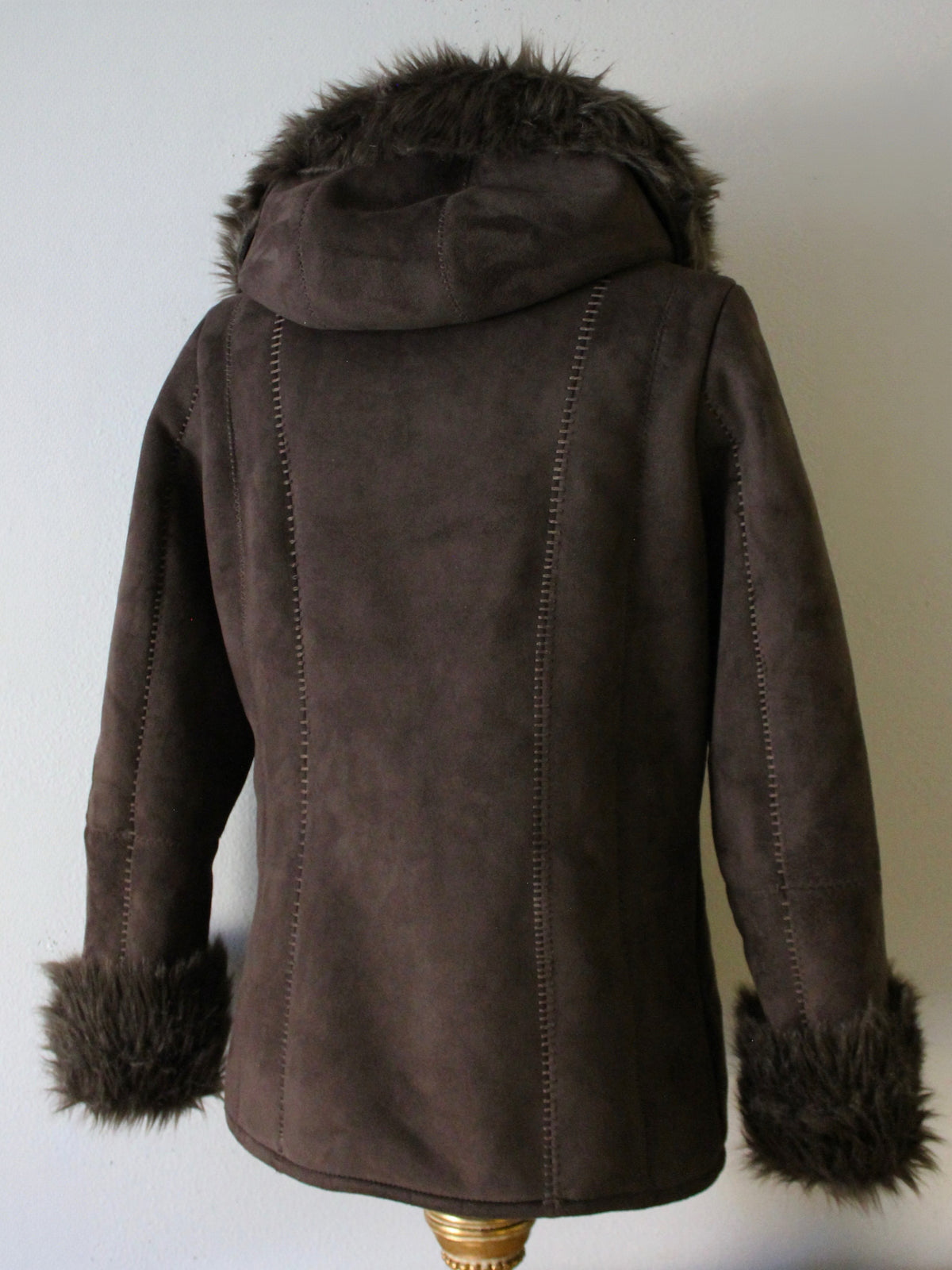 VINTAGE BROWN FUR-TRIM TEDDY COAT