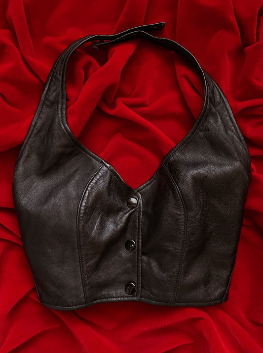 VINTAGE BLACK LEATHER HALTER