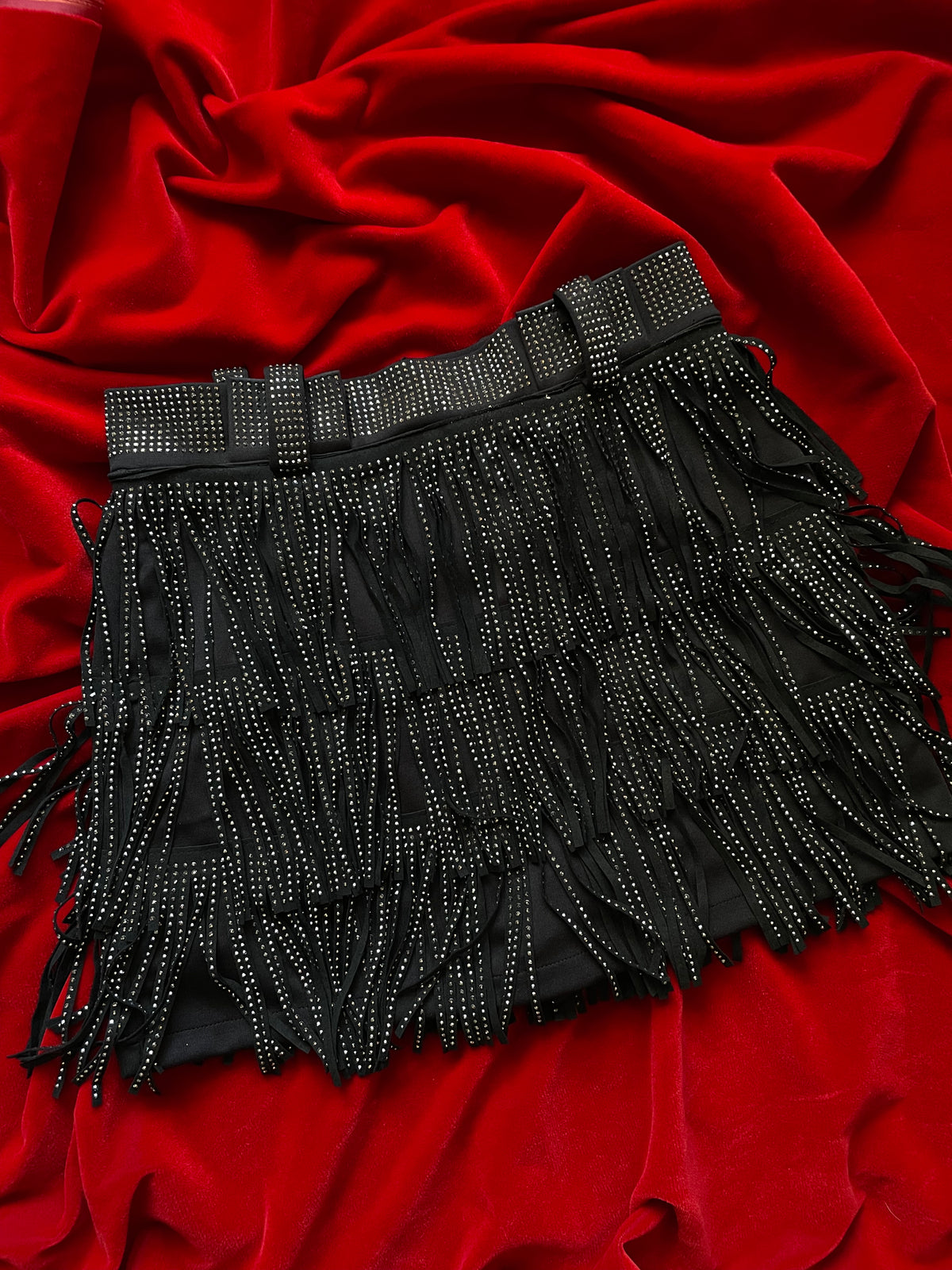 RHINESTONE FRINGE SKIRT