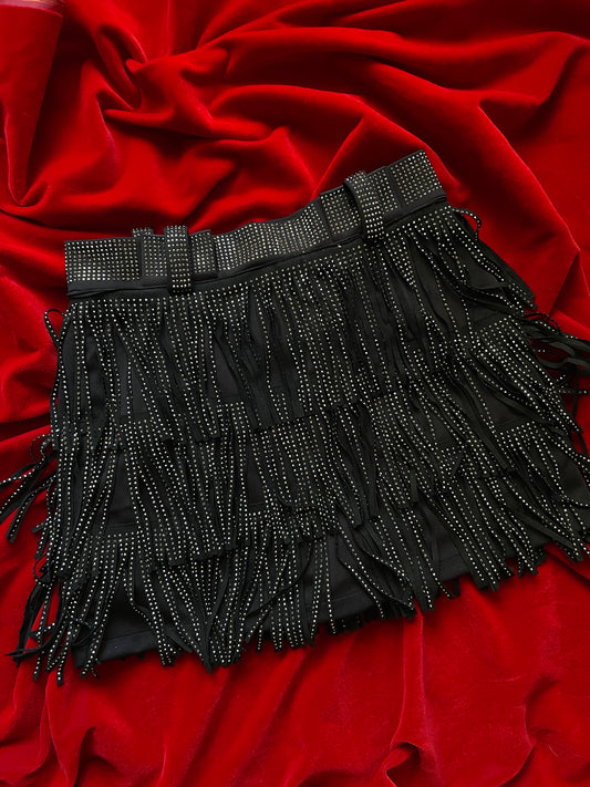 RHINESTONE FRINGE SKIRT