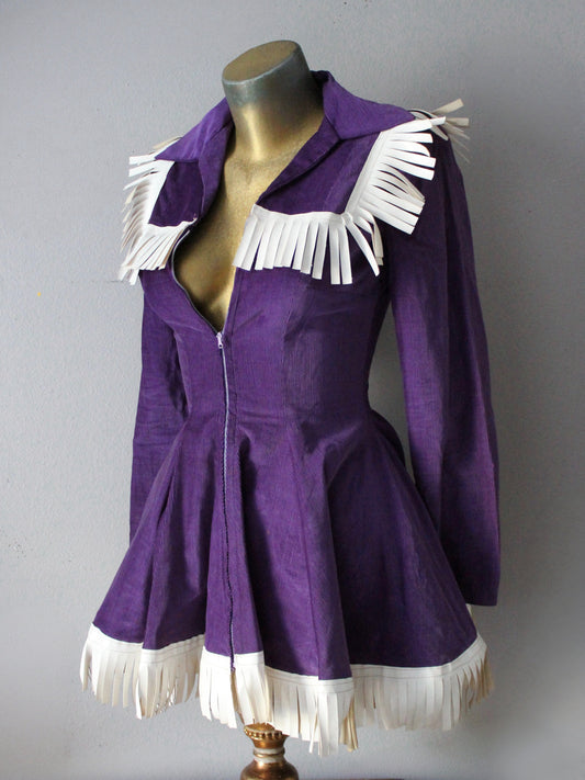 VINTAGE PURPLE CORDUROY + FRINGE DRESS