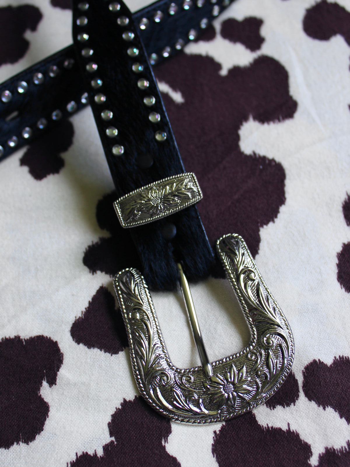 RHINESTONE STUDDED BELT WITH HEART DETAIL