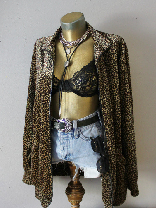 VINTAGE LEOPARD ZIP UP JACKET