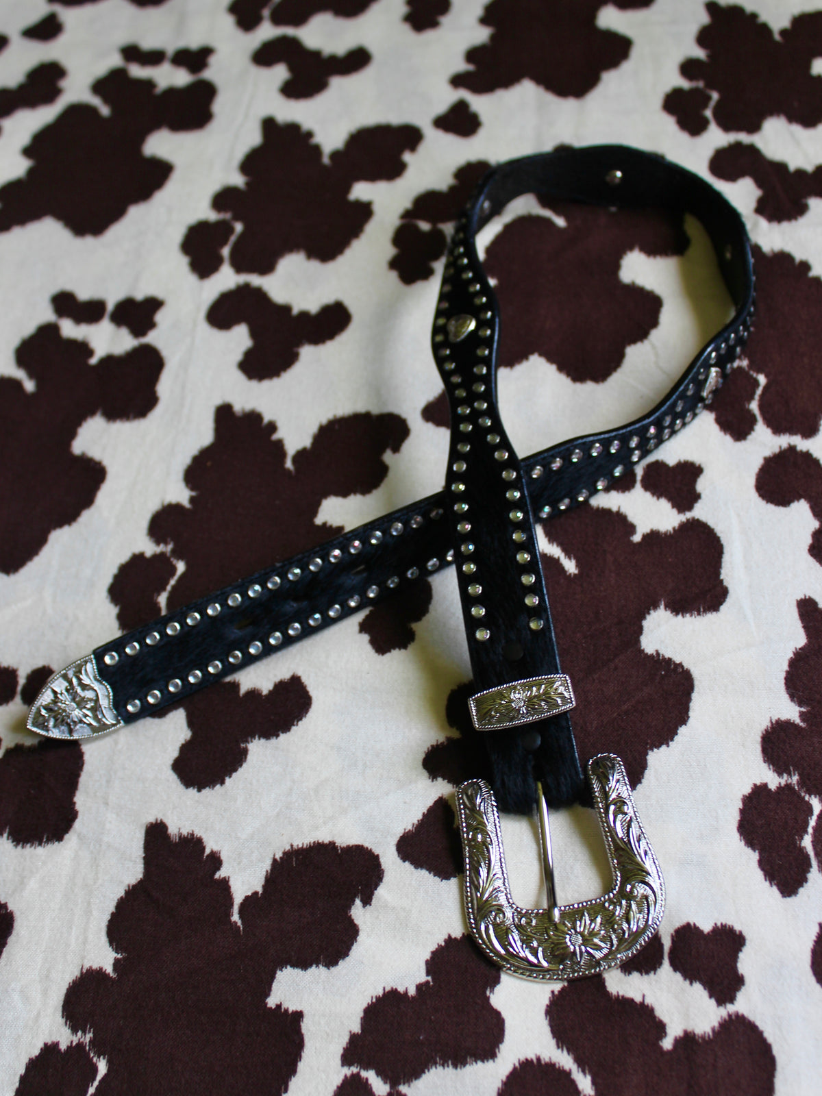 RHINESTONE STUDDED BELT WITH HEART DETAIL