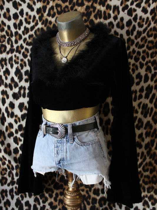 VINTAGE 90’S BLACK VELOUR BELL SLEEVE TOP