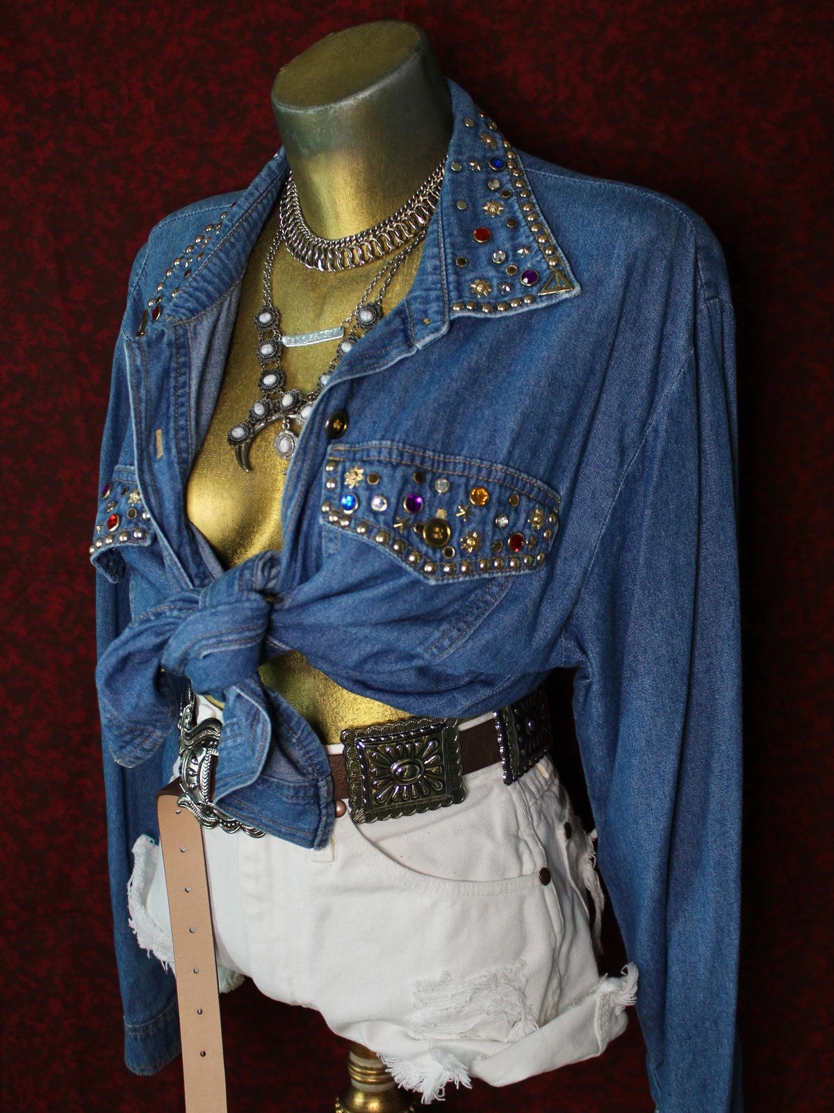 VINTAGE GEMSTONE STUDDED DENIM SHIRT